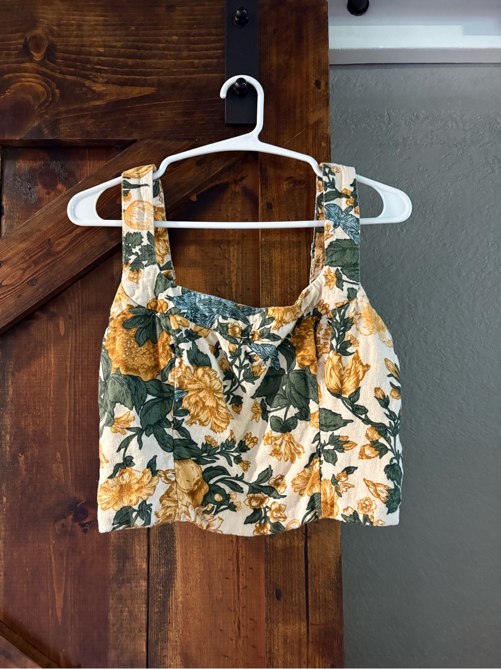 Abercrombie & Fitch Yellow Floral Square-Neck Crop Top